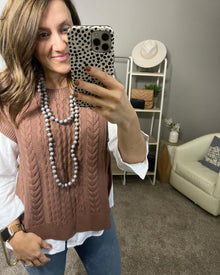  Brown Side Slits Cable Knit Sweater Vest for Women