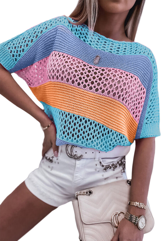 Sky Blue Knitted Color Blocked Top | Available in Pink