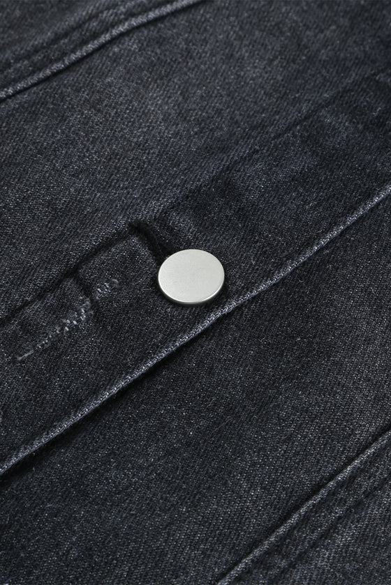 Black Casual Distressed Raw Hem Buttons Denim Jacket | Available in 3 Colors