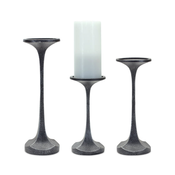 Set of 3 Candel Holders in Gray Finish