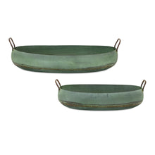  Set of Two Vintage Style Green Metal Trays