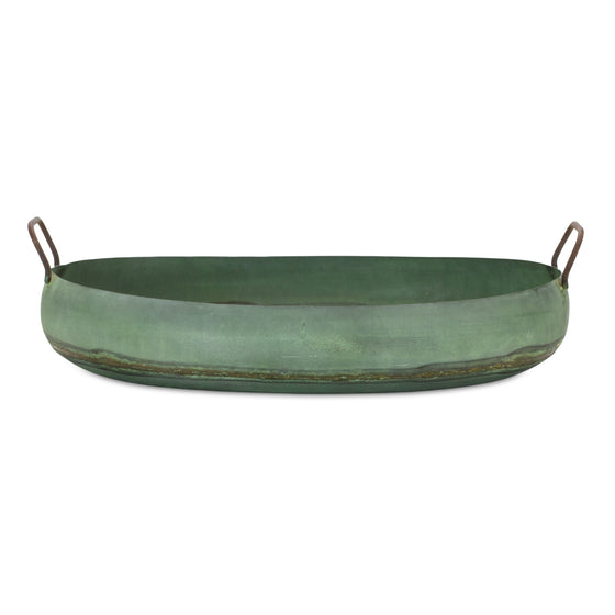 Set of Two Vintage Style Green Metal Trays