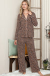 Leopard Print Lapel Neck Shirt and Drawstring Pants Loungewear Set