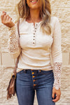 Beige Ribbed Lace Crochet Long Sleeve Shirt | Also Available in Black