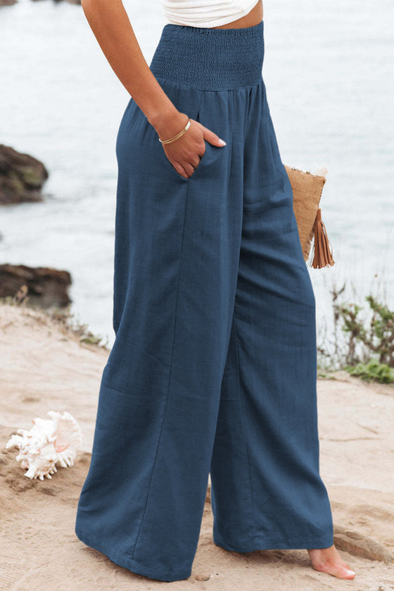 Khaki Smocked High Waist Wide Leg Pants | Available in 7 Colors