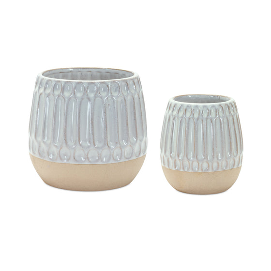 Geometrical Design Porcelain Pot Set in White