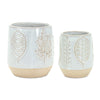 Leaf Decorated Porcelain Pot Set in White