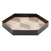 Set of Three Black Hexagon Trays with Natural Wood Inlay Style