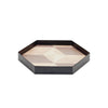 Set of Three Black Hexagon Trays with Natural Wood Inlay Style