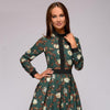 Green and Cream Floral Mid-length Dress