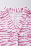 Pink Zebra Print V-Neck Roll Up Sleeve Blouse | Available in Black