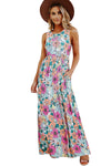 Multicolor Floral Printed Round Neck Sleeveless Maxi Dress