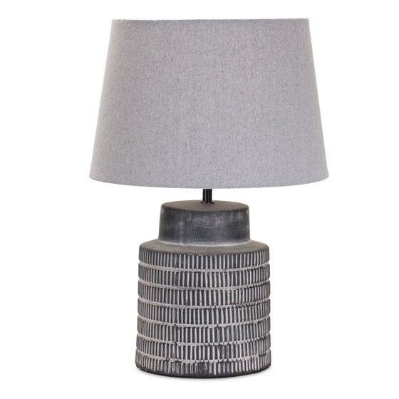 Gray Terra Cotta Nordic Style Lamp with Linen Drum Shade