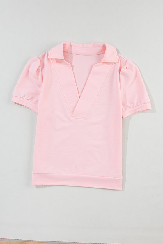 Pink Collared & Puff Sleeve T-Shirt