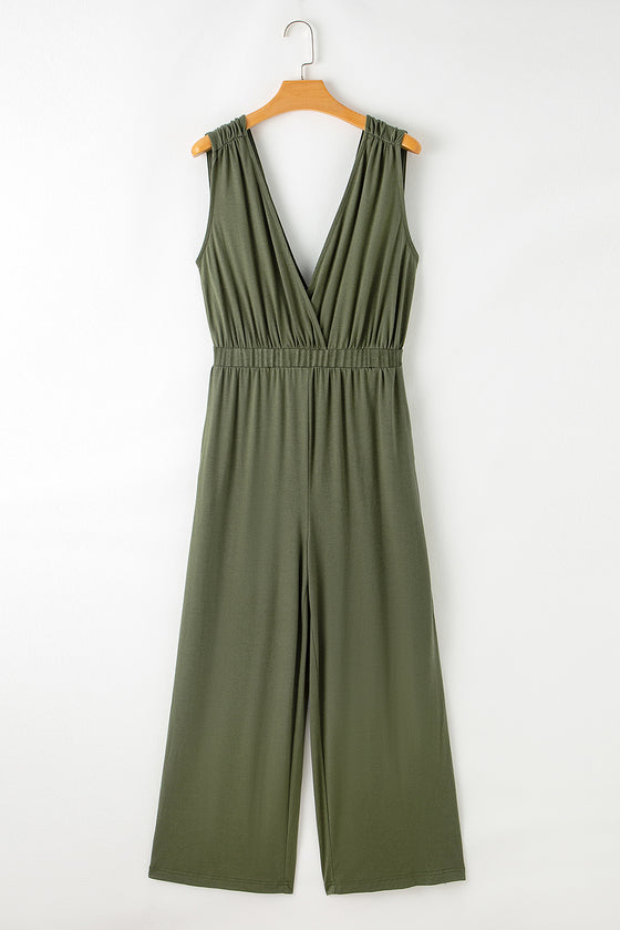 Green Pocketed Pleated Wide Leg Jumpsuit | Available in 2 Colors