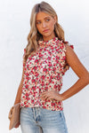 Red Floral Sleeveless Shirt