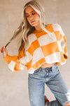 Pink Plaid Bishop Sleeve Pullover Sweater | Available in 3 Colors