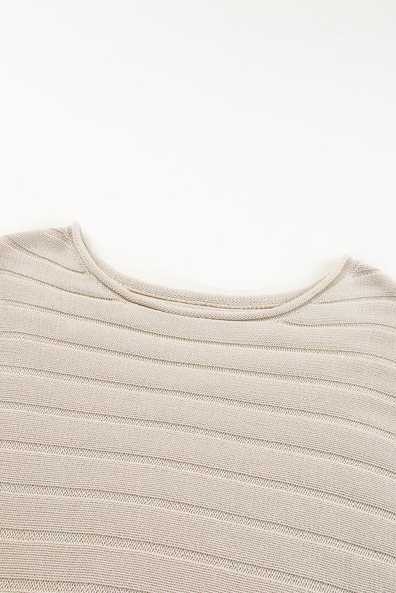 Apricot Solid Color Ribbed Knit 3/4 Sleeve Pullover Sweater | Available in 5 sizes