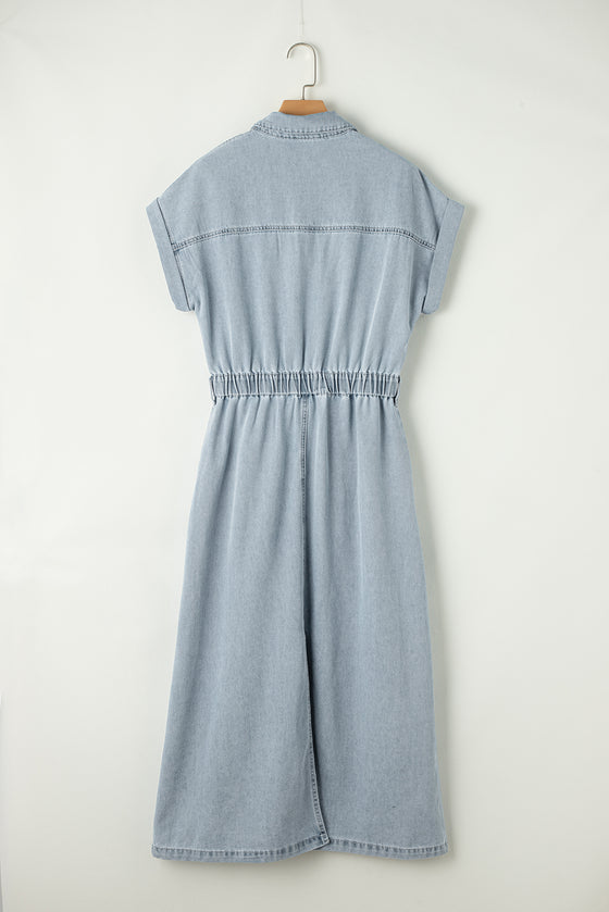 Blue Denim Batwing Sleeve Maxi Dress