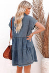 Blue Button Up Short Sleeve Denim Shirt Dress