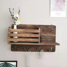  Rustic Wooden Wall Storage Rack with Key Hooks