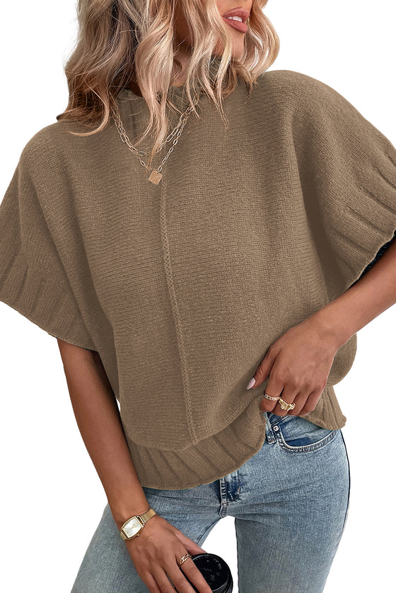 Medium Grey Mock Neck Batwing Sleeve Knit Sweater | Available in 4 Colors