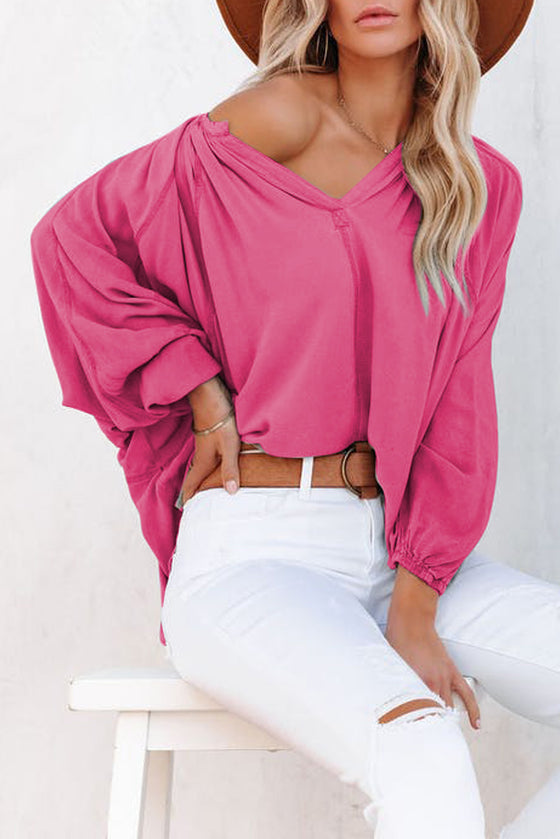 Loose Fit Pink V-Neck Blouse | Available in 2 Variants