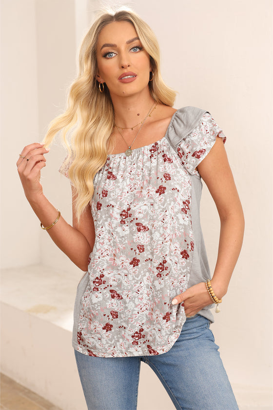 Apricot Pink Floral Print Ruffle Sleeve Blouse | Available in 2 Colors