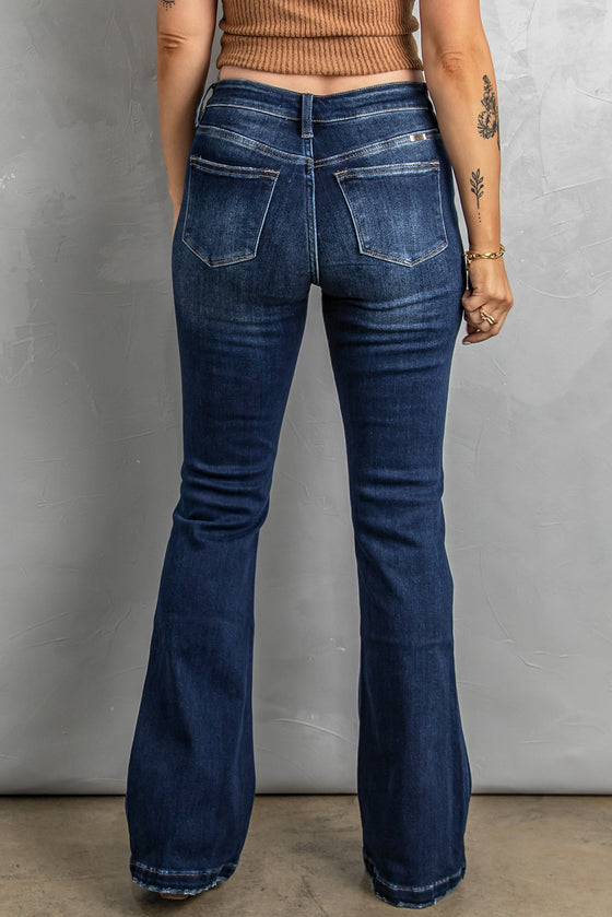 Dark Blue Distressed Flare Bootcut Jeans