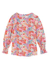 Multicolor Floral Print Smocked Cuffs Long Sleeve Blouse | Available in 2 Patterns