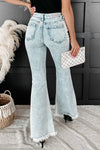 Light Blue Casual Distressed Washed Flare Jeans