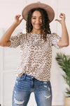 Multicolour Leopard Print Ruched Sleeve Ribbed T-Shirt