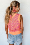 Strawberry Pink Chevron V Neck Knitted Vest