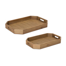  Set of 2 Wood and Rattan Trays