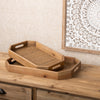 Set of 2 Wood and Rattan Trays