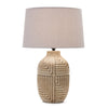 Beige Table Lamp with Geometric Design and Drum Shade