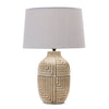 Beige Table Lamp with Geometric Design and Drum Shade