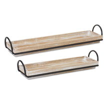  Set of Two Wooden Trays with Iron Handles