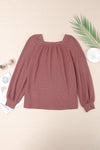 Pink Waffle Texture Casual Square Neck Pullover Top | Available in 5 Colors