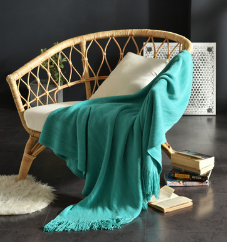 Fringed Knitted Throw Blanket