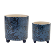  Flower-Patterned Navy-Blue Pot Set