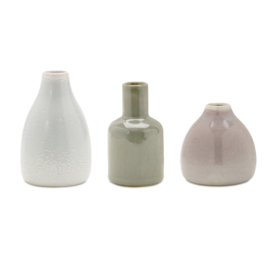 Set of 3 Vase Collection in Ivory, Olive Green, and Blush