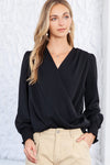 Khaki Basic Drape V Neck Long Sleeve Blouse | Available in 3 Colors