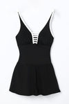 Black Strappy V Neck Backless One-Piece Swim Dress