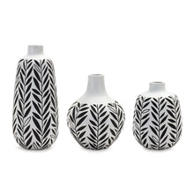  Set of 3 Modern White Vase Set with Black Foliage Design