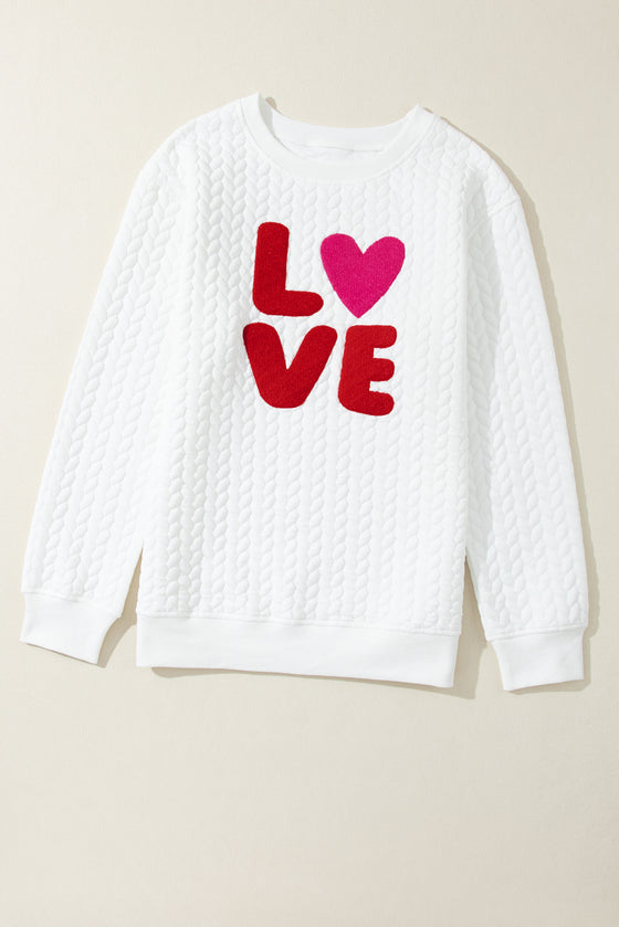 White Quilted Valentine Love Heart Shape Graphic Sweatshirt