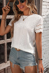 White Eyelet Embroidery Scalloped Short Sleeve Blouse