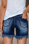 Blue Distressed High Waist Denim Shorts