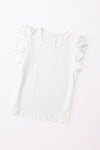 White Eyelet Textured Ruffle Short Sleeve Blouse | Available in Black