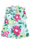 Green Floral Print Ruffle Trim Sleeveless Shirt